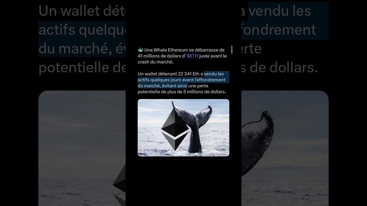 Une Whale Ethereum se débarrasse de 41 millions de dollars d' $ETH juste avant le crash du marché. 25